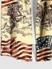 Chemise grande taille à boutons et poches pour homme, motif patriotique, motif cheval et guerrier, avec imprimé drapeau américain - Jaune clair S