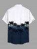 Chemise hawaïenne grande taille à imprimé cocotiers ombré et colorblock, boutons et poches, pour homme - Noir L