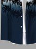 Chemise hawaïenne grande taille à imprimé cocotiers ombré et colorblock, boutons et poches, pour homme - Noir 6XL