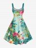 Plus Size Tropical Leaf Hibiscus Flowers Print Hawaii Tank Dress -  