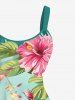 Plus Size Tropical Leaf Hibiscus Flowers Print Hawaii Tank Dress -  