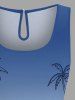 Combinaison hawaïenne cintrée grande taille à imprimé cocotiers ombré colorblock - Bleu 4X