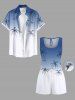 Combinaison hawaïenne cintrée grande taille à imprimé cocotiers ombré colorblock - Bleu 4X