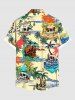 Chemise hawaïenne grande taille à imprimé cocotiers, crânes, vagues et boutons avec poches pour homme - Jaune clair 6XL