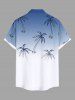Plus Size Coconut Tree Ombre Colorblock Print Buttons Pocket Hawaii Shirt For Men -  