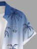 Plus Size Coconut Tree Ombre Colorblock Print Buttons Pocket Hawaii Shirt For Men -  