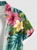 Plus Size Tropical Leaf Hibiscus Flowers Print Buttons Pocket Hawaii Shirt For Men -  