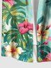 Plus Size Tropical Leaf Hibiscus Flowers Print Buttons Pocket Hawaii Shirt For Men -  