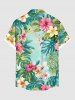 Plus Size Tropical Leaf Hibiscus Flowers Print Buttons Pocket Hawaii Shirt For Men -  