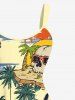 Plus Size Coconut Tree Skulls Sea Waves Print Hawaii Tank Dress -  