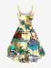 Plus Size Coconut Tree Skulls Sea Waves Print Hawaii Tank Dress -  