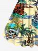Plus Size Coconut Tree Skulls Sea Waves Print Hawaii Tank Dress -  