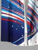 Chemise grande taille à imprimé drapeau américain patriotique et poches boutonnées pour homme - Bleu L