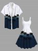Robe débardeur hawaïenne grande taille à imprimé cocotiers ombré colorblock - Bleu de Minuit 5X