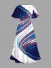 Plus Size Patriotic American Flag Colorblock Print Split Midi Dress -  