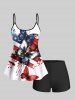 Haut tankini hawaïen à imprimé papillon et drapeau américain patriotique (bretelles réglables) - Blanc M