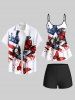 Haut tankini hawaïen à imprimé papillon et drapeau américain patriotique (bretelles réglables) - Blanc 3X