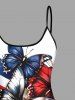 Haut tankini hawaïen à imprimé papillon et drapeau américain patriotique (bretelles réglables) - Blanc 5X