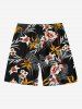 Short de plage hawaïen grande taille à imprimé floral et feuilles tropicales avec cordon de serrage pour homme - Noir 4XL