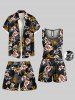 Plus Size Flower Tropical Leaf Print Hawaii Drawstring Beach Shorts For Men -  