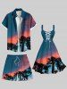 Plus Size Coconut Tree Ombre Sky Print Hawaii Drawstring Beach Shorts For Men -  