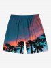 Short de plage hawaïen grande taille à cordon de serrage et imprimé cocotiers ombré ciel pour homme - Vert profond 4XL