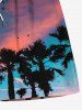 Short de plage hawaïen grande taille à cordon de serrage et imprimé cocotiers ombré ciel pour homme - Vert profond 5XL