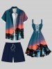 Plus Size Coconut Tree Ombre Sky Print Hawaii Drawstring Beach Shorts For Men -  