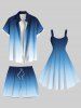 Plus Size Ombre Colorblock Print Beach Shorts For Men -  
