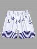 Short de plage hawaïen grande taille à imprimé ancre et vagues pour homme - Blanc 8XL