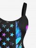 Plus Size Ombre Striped Letter Rose Flower Patriotic American Flag Print A Line Tank Dress -  
