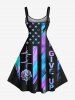 Plus Size Ombre Striped Letter Rose Flower Patriotic American Flag Print A Line Tank Dress -  