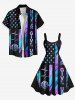 Plus Size Ombre Striped Letter Rose Flower Patriotic American Flag Print A Line Tank Dress -  
