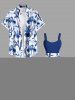 Plus Size Floral Leaves Branch Print Hawaii A Line Tank Dress -  