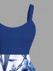 Plus Size Floral Leaves Branch Print Hawaii A Line Tank Dress -  