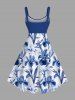 Plus Size Floral Leaves Branch Print Hawaii A Line Tank Dress -  