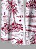 Plus Size Coconut Tree Hibiscus Flower Sea Print Hawaii Button Pocket Shirt For Men -  
