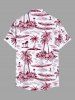 Plus Size Coconut Tree Hibiscus Flower Sea Print Hawaii Button Pocket Shirt For Men -  