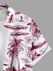 Plus Size Coconut Tree Hibiscus Flower Sea Print Hawaii Button Pocket Shirt For Men -  