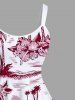 Robe débardeur grande taille à imprimé cocotier, hibiscus et fleurs marines, coupe trapèze hawaïenne - Rouge 2X
