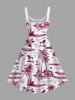 Robe débardeur grande taille à imprimé cocotier, hibiscus et fleurs marines, coupe trapèze hawaïenne - Rouge 2X