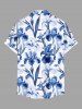 Plus Size Floral Leaves Branch Print Hawaii Button Pocket Shirt For Men -  