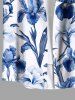 Plus Size Floral Leaves Branch Print Hawaii Button Pocket Shirt For Men -  