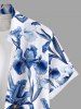Plus Size Floral Leaves Branch Print Hawaii Button Pocket Shirt For Men -  