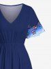 Plus Size Patriotic American Flag Coconut Tree Contrast Colorblock Print Hawaii Split Pocket A Line Midi Dress -  