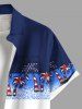 Chemise grande taille à imprimé patriotique, drapeau américain, cocotier, contraste colorblock, hawaïen, boutonnée et poche pour homme - Bleu 3XL