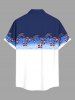 Chemise grande taille à imprimé patriotique, drapeau américain, cocotier, contraste colorblock, hawaïen, boutonnée et poche pour homme - Bleu 3XL