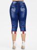 Plus Size 3D Ripped Denim Patriotic American Flag Print Capri Leggings -  