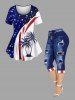 Plus Size Coconut Tree Patriotic American Flag Curve Print Hawaii T-shirt -  