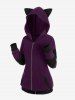 Plus Size Cat Ear Ribbed Colorblock Hooded Jacket -  